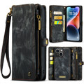 Black  2 in 1 Retro Zipper Wallet Magnetic Case For iPhone 15 Plus - 1