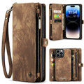 Brown Multi-Functional 2 in 1 Zipper Purse Wallet Case For iPhone 15 Pro - 1