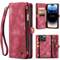 Red iPhone 15 Pro Multi-functional 2 in 1 Purse Wallet Magnetic Case - 1