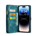 Blue iPhone 15 Pro  2 in 1 Retro Zipper Wallet Magnetic Case - 4