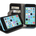 Black Luxury Textured Leather Wallet Stand Case for Apple iPhone 5C - 1