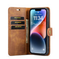 Brown iPhone 15 Plus DG.Ming Textured 3 Card 1 Cash Wallet Magnetic Case - 4