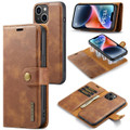 Brown iPhone 14 DG.Ming Magnetic Detachable Wallet Case with Card Slots - 1