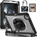 Front view of rugged case for iPad Air 2020‑2022 & iPad Pro 11 2018‑2022 with hand grip and strap