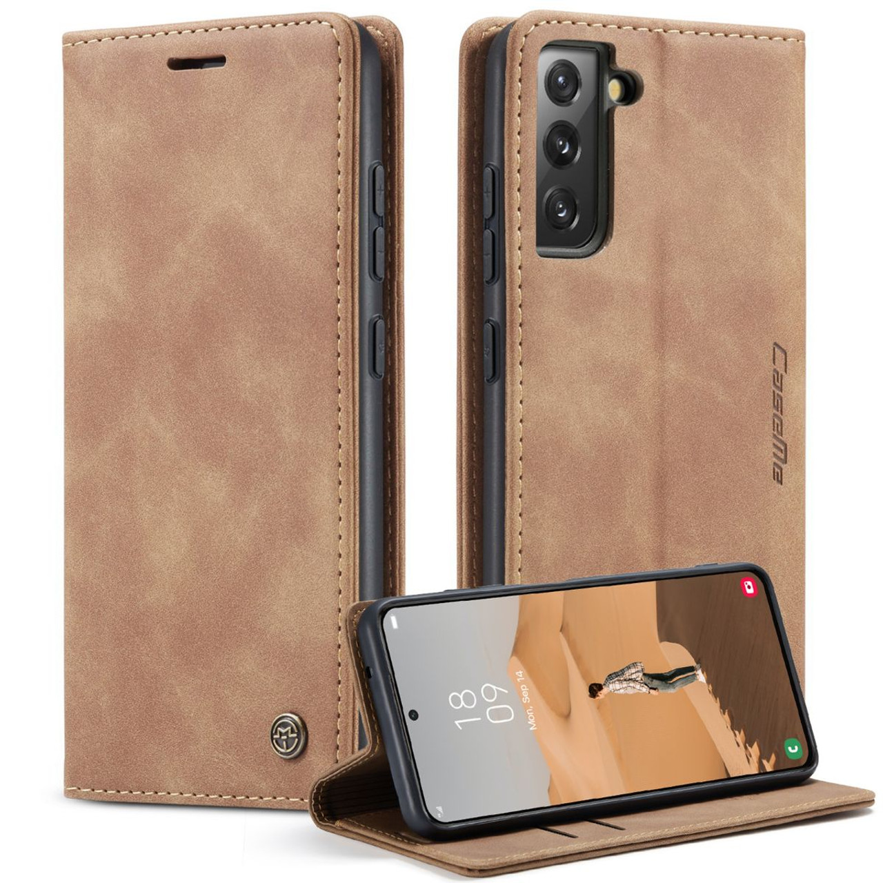 Brown CaseMe Slim 2 Card Slot Classy Wallet Case For Samsung Galaxy S22 ...