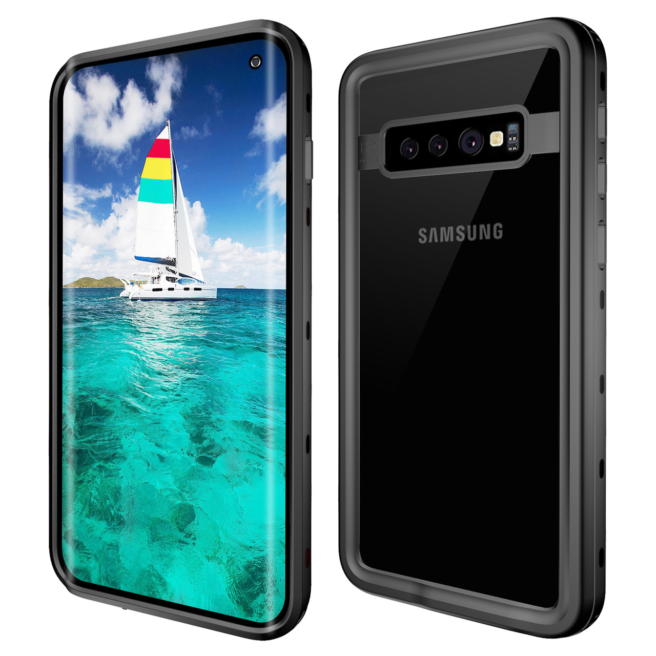 Black Waterproof Dirtproof Shock Proof Case For Galaxy S10 Plus