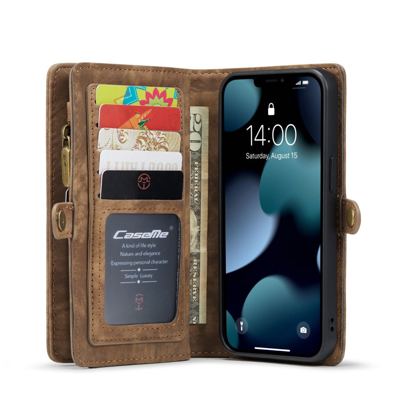 iPhone 13 Multi Functional Wallet Case 2 in 1 Zipper Cover