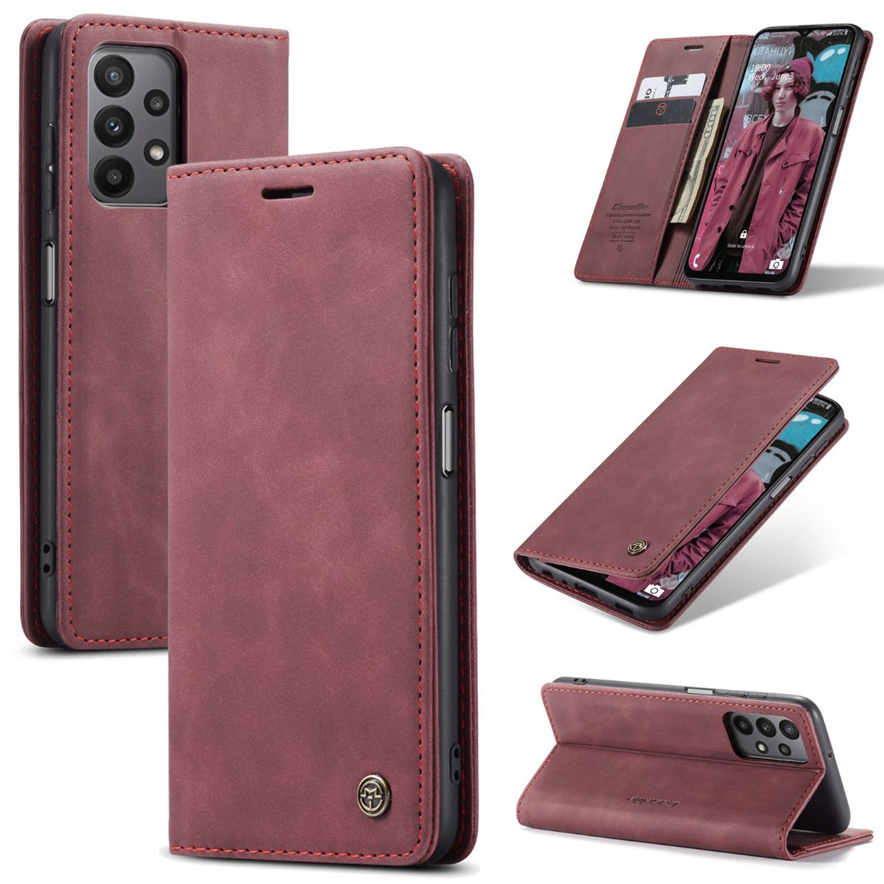 Wine Galaxy A23 4G / 5G CaseMe Slim Magnetic Classy Wallet Case - New Case