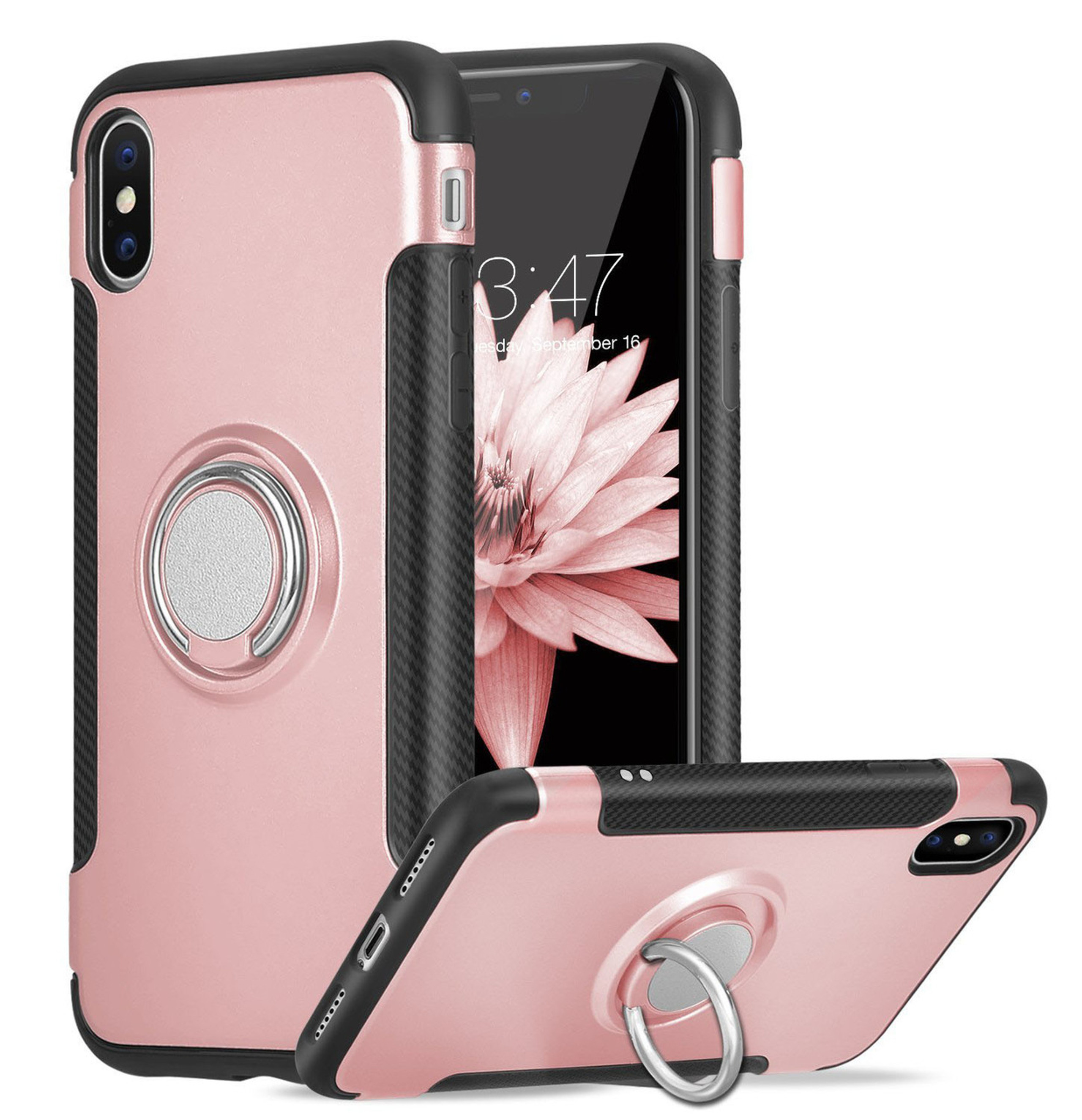 Rose Gold iPhone XR Metal 360 Degree Metal Ring Armour Stand Case New