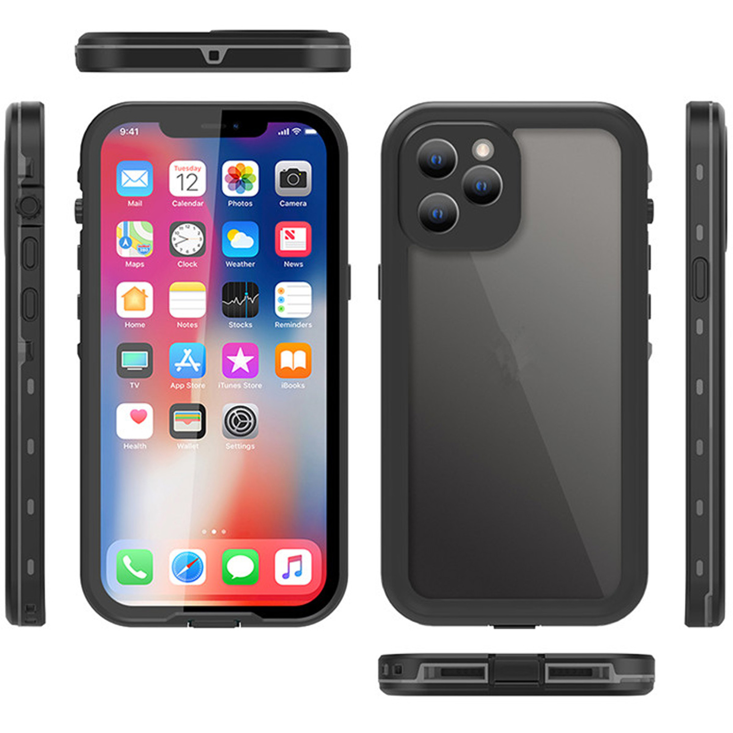 Black iPhone 12 Pro Max Waterproof Dirtproof Shock Proof Case - New Case