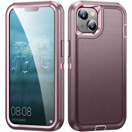 Purple iPhone 14 military grade defender case front and back view