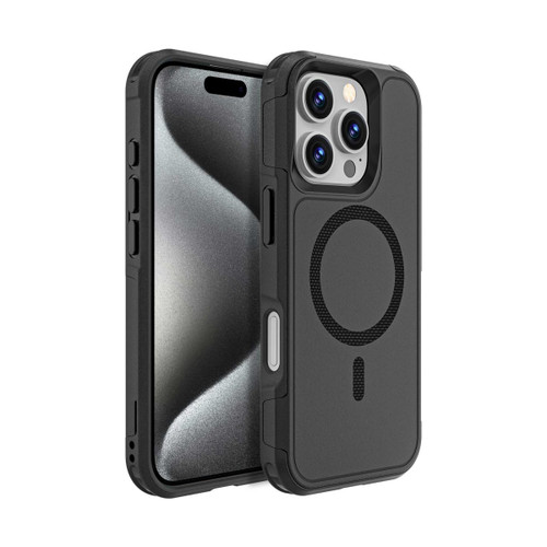 Black iPhone 16 Pro RedPepper Armor MagSafe case front and back view