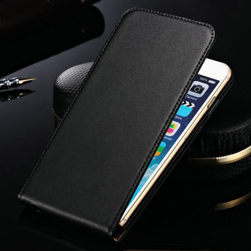 Black Genuine leather Flip Case For Apple iPhone 6 / 6S Phone Cover - 1