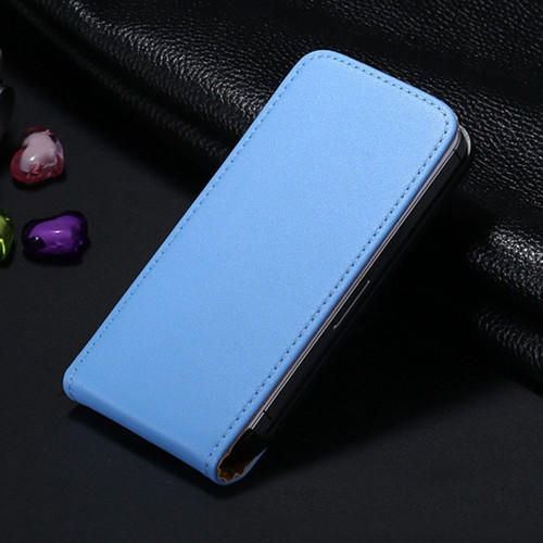 Blue Genuine Leather Flip Case For Apple iPhone 4 / 4S - 1