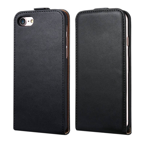 Black Apple iPhone 7 Plus Vertical Flip Genuine Split Leather Case - 1