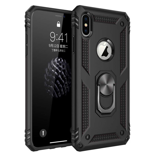 Black 360 Degree Ring Shock Proof Defender Case For iPhone X / XS - 1