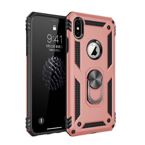 Rose Gold iPhone X / XS Metal 360 Degree Ring Armour Stand Case - 1