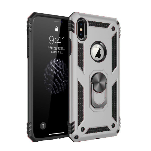 Silver Slim Armour 360 Degree Ring Stand Case For iPhone X / XS - 1