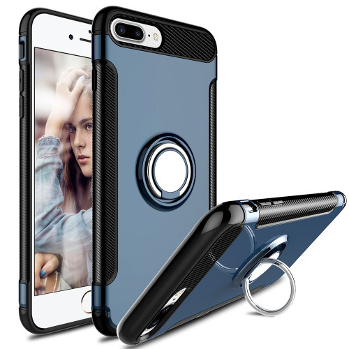 Navy Blue iPhone 7 Plus / iPhone 8 Plus 360 Degree Ring Stand Magnetic Case  - 1