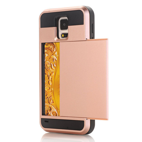 Rose Gold Slide Armor Case with Card Slot Holder For Samsung Galaxy S5 - 1