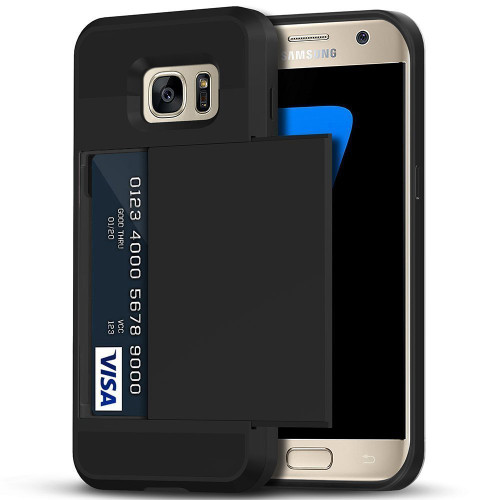 Black Shock Proof Slide Card Armor Case For Samsung Galaxy S7 - 1