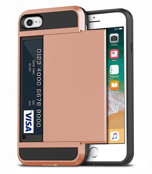 Rose Gold Slide Card Pocket Armor Case For Apple iPhone 7 / 8 - 1