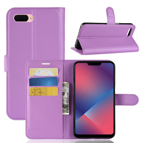 Purple Premium Litchi Leather Wallet Stand Case for Oppo R11s