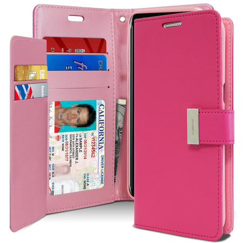 Hot Pink Genuine Mercury Rich Diary Premium Wallet Case For Galaxy S8 - 1