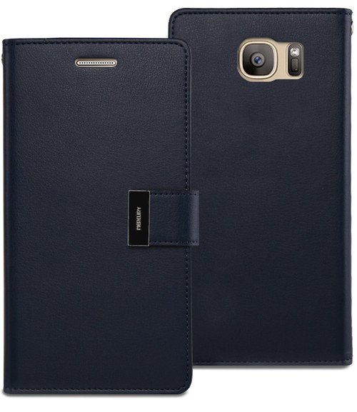 Premium Galaxy S7 Edge Genuine Mercury Rich Diary Wallet Case - Navy - 1