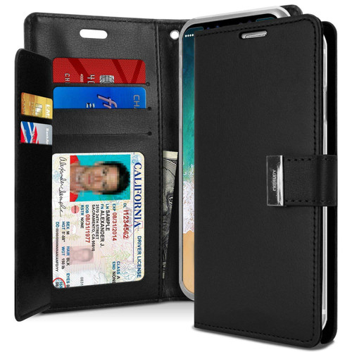 Black Genuine Mercury Rich Diary Quality Wallet Case For iPhone XS MAX - 1