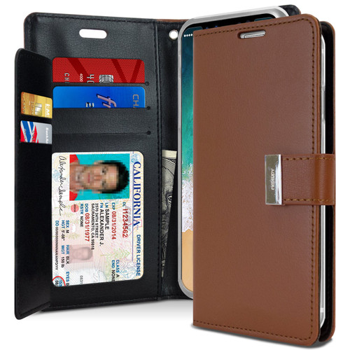 Premium iPhone XR Genuine Mercury Rich Diary Wallet Case - Brown - 1