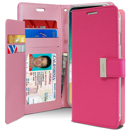 Hot Pink Genuine Mercury Rich Diary Quality Wallet Case For iPhone XR - 1