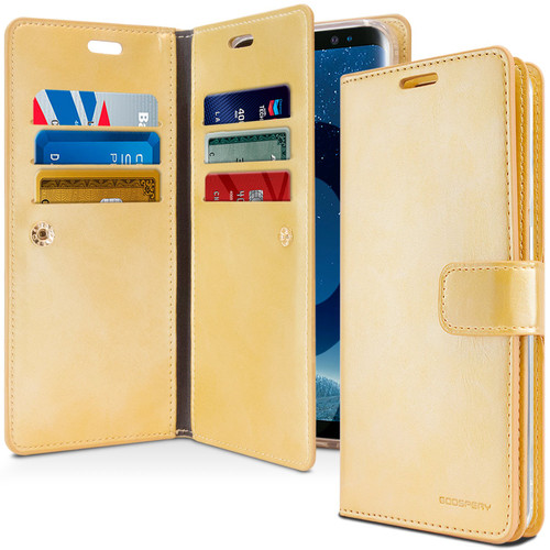 Gold Genuine Mercury Mansoor Diary Premium Wallet Case For Galaxy S9 - 1