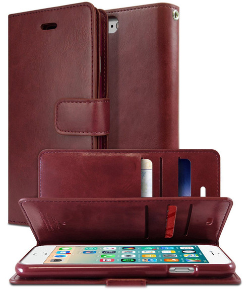 Classy Wine Genuine Mercury Mansoor Diary Wallet Case For iPhone 7 / 8 - 1