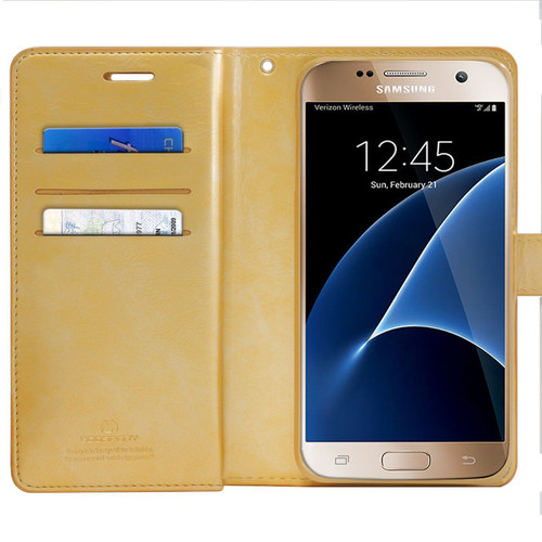 Gold Galaxy J5 Pro Genuine Mercury Mansoor Diary Quality Wallet Case - 1