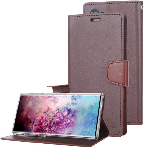 Mercury Sonata Diary Card Slots Wallet Case For Galaxy Note 10 - Brown - 1