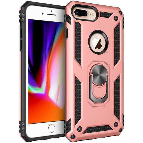Rose Gold iPhone 8 Plus Shock Proof Case 360 Rotating Metal Ring Stand - 1