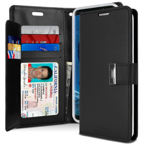 Black Galaxy S20 Genuine Mercury Rich Diary Card Slot Wallet Case - 1