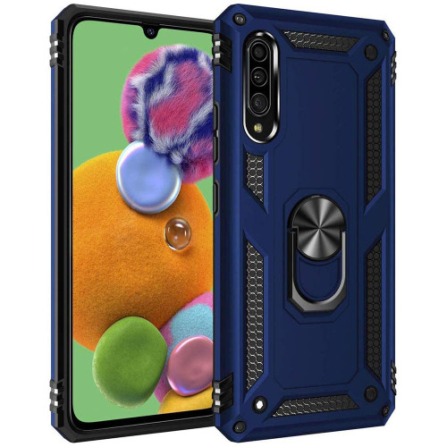 Navy Galaxy A90 5G Slim Armor 360 Rotating Metal Ring Stand Case - 1