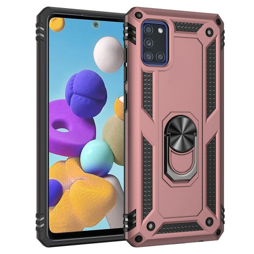 Rose Gold Galaxy A71 5G Rugged Armour 360 Rotating Metal Ring Case - 1
