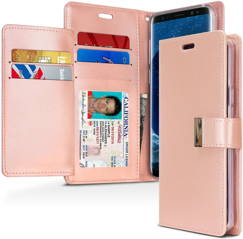 Rose Gold Genuine Mercury Rich Diary Quality Wallet Case For Galaxy S9 - 1