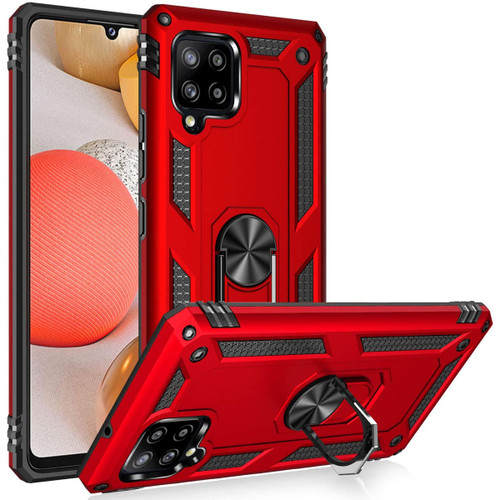 Red Galaxy A42 5G 360 Rotating Metal Ring Shock Proof Kickstand Case - 1