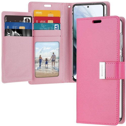 Stylish Hot Pink Galaxy S21 Genuine Mercury Rich Diary Wallet Case - 1