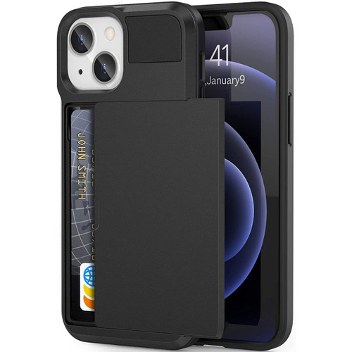 Black iPhone 13 Mini Bumper Slide Armor Credit Card Case - 1