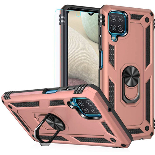 Rose Gold Galaxy A22 4G Heavy Duty 360 Rotating Metal Ring Stand Case - 1