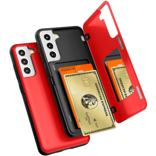 Red Galaxy S21 FE Goospery Magnetic Door Bumper Card Holder Case - 1