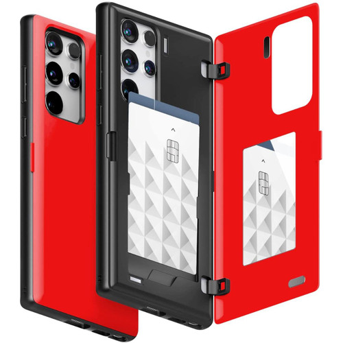 Red Goospery Magnetic Door 2 Card  Shock Proof Case For Galaxy S22 Ultra - 1