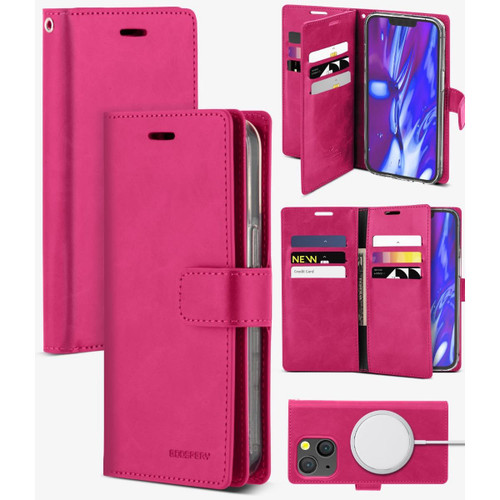 Hot Pink Mercury Mansoor Diary Card Holder Wallet For iPhone 14 - 1