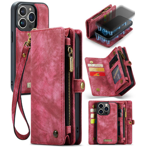 Red iPhone 14 Pro Multi-Functional 2 in 1 Zipper Purse Wallet Case - 1