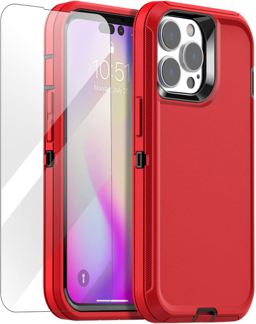 Red Heavy Duty Military Defense Drop Proof Case For iPhone 14 Pro - 1